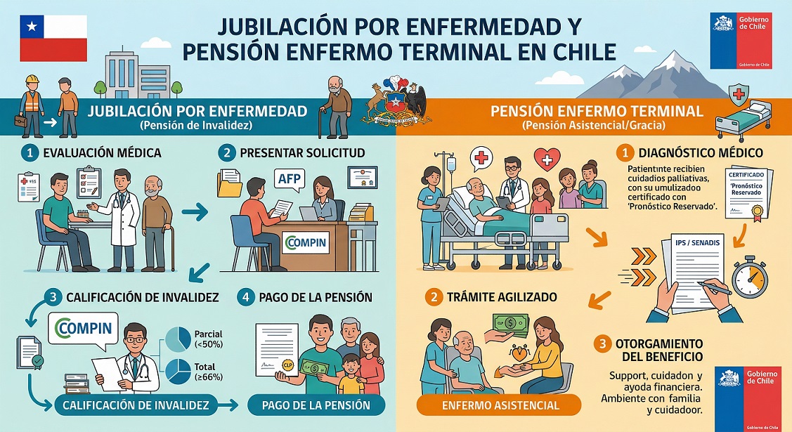 como jubilar por enfermedad en chile y pension enfermo terminal