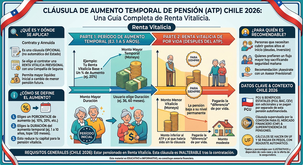 clausula de aumento temporal de pension en chile 2026