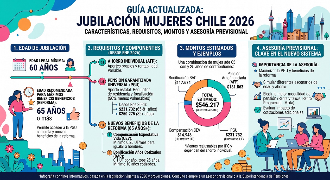 jubilacion mujeres chile 2026 edad requisitos y monto